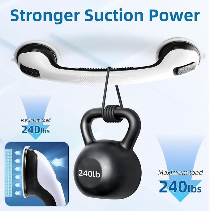 Grab Bars for Bathtubs and Showers, Zynuhmo 2 Pack 16 Inch Strong Suction Safety Bathroom Grab Bars for Shower Chair, Handicap Injury Elderly Senior Pregnant Assist Support Shower Handle(White/Black)