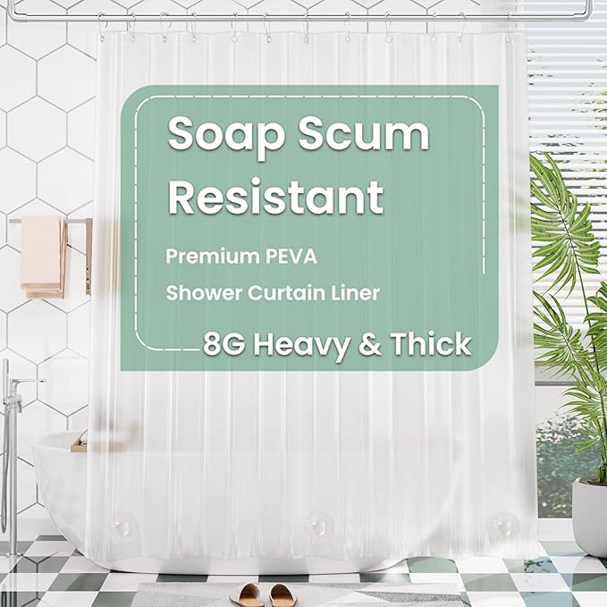 AmazerBath 78 Inch Frosted PEVA Shower Curtain - Heavy Duty with 3 Weighted Stones and 12 Rustproof Grommets
