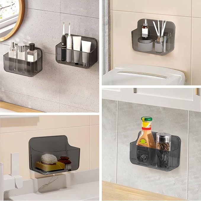 CGBE 2 Packs Cabinet Door Organizer, Acrylic Adhesive Shelf Wall Mounted Storage, Self Adhesive Shower Shelves Without Drilling, Automatic Draining Clear Shower Organizer for Bathroom