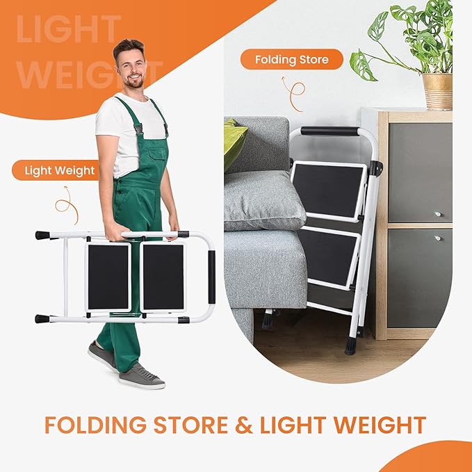 Sweetcrispy 2 Step Ladder, 330lbs Folding Step Stool with Wide Anti-Slip Pedal, Sturdy Ladder, Convenient Handrail, Lightweight, Portable Stepping Stool, Black