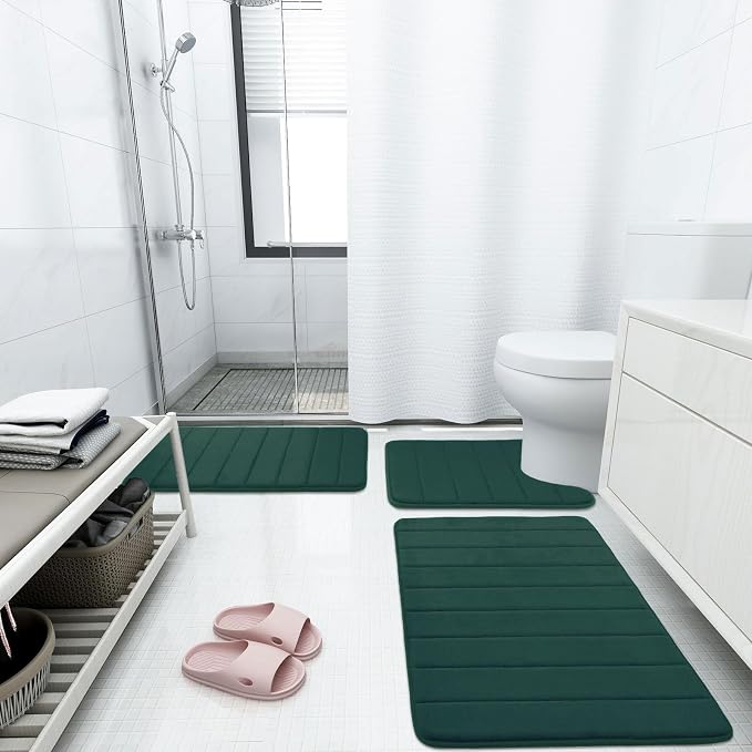 Buganda Memory Foam Bath Mat, 70" x 24", Ultra Soft and Non-Slip Bathroom Rugs, Water Absorbent and Machine Washable Bath Rug Runner for Bathroom, Shower, and Tub, Dark Green