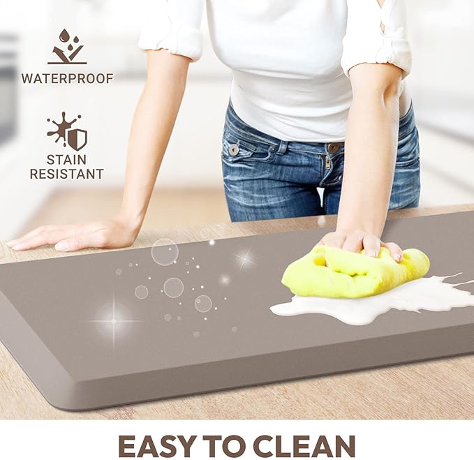 4/5 Inch Thick Kitchen Mat - Cushioned Anti Fatigue Mats for Kitchen Floor - Easy to Clean, Waterproof, Non-Slip Kitchen Rug for Sink, Office, Kitchen (22''x54'' Khaki)