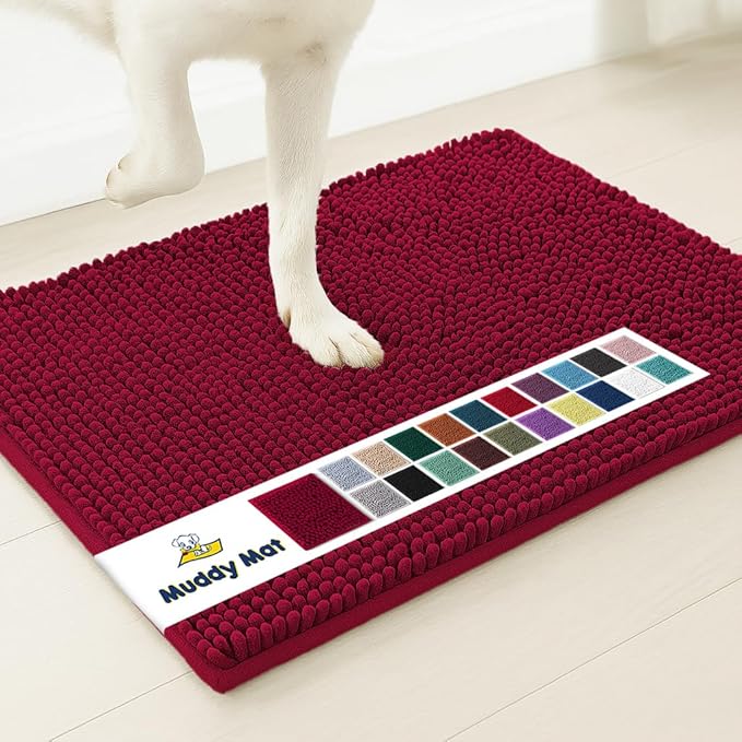 Muddy Mat® | Super Absorbent Door Mat Indoor, Microfiber Quick Dry Chenille Entryway Rug, Non-Slip Front Door Mat, Indoor Mats for Entryway, Machine Washable Pet Rug, Maroon 24"x36"