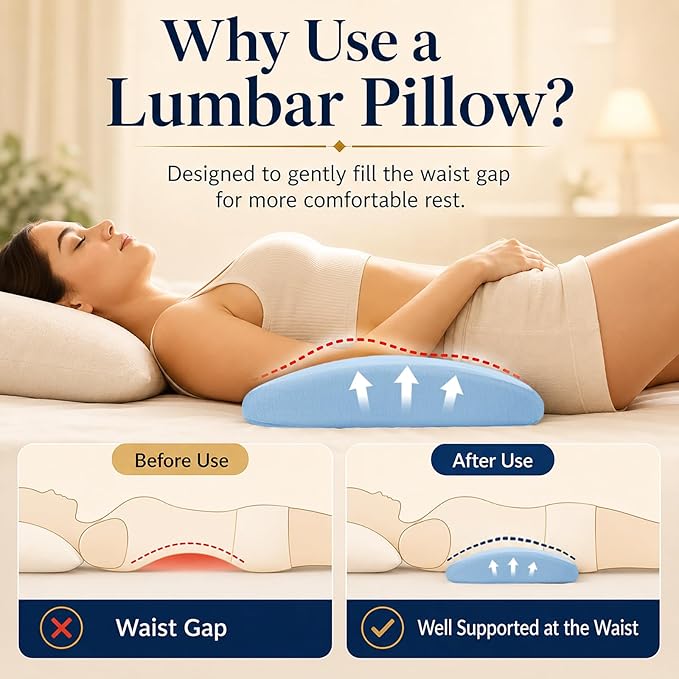Lumbar Support Pillow for Bed Relief Back Pain: Lower Back Pillow for Sleeping - Memory Foam Waist Pillow - Back Wedge Bolster Pillow for Side, Back&Stomach Sleepers - Bed Rest Pillow for Car, Sofa