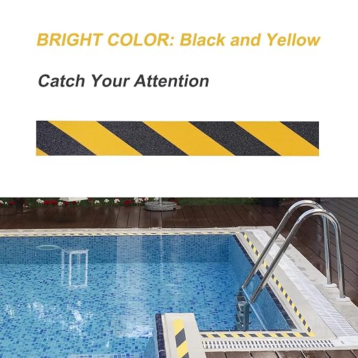 Anti Slip Safety Grip Tape 2 Inch x 60 Foot, Non Skid Tread for Stairs, Steps, Floors, Caution Dangerous Zones, Indoor and Outdoor Use (Yellow and Black)