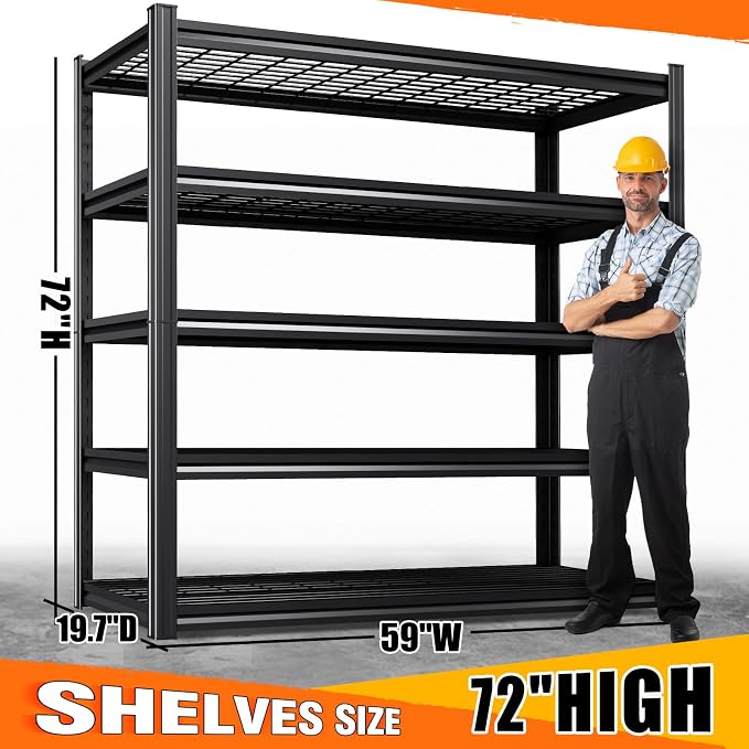Set of 7 Garage Shelving-3500 lbs 5 Tier Storage Shelves,Adjustable Heavy Duty Metal Shelving Unit and Storage Large Wire Rack,Utility Steel Shelf for Warehouse Industrial Pantry Basement -72"x59"x20"