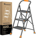 Step Ladder Foldable Folding Stool - for Home Adults Kitchen 3 Stepping Extension Tall Heavy Duty with Handrails - Closet Stepstool Stair Ladders Extendable Stepladder for Indoor House 600Lbs