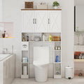 Over The Toilet Storage Cabinet,Farmhouse Toilet Cabinet Rack with 3 Barn Doors,Space Saving Bathroom Organizer with Shelves,Toilet Paper Holder & Towel Rack for Bathroom,Restroom,Laundry,Unique White
