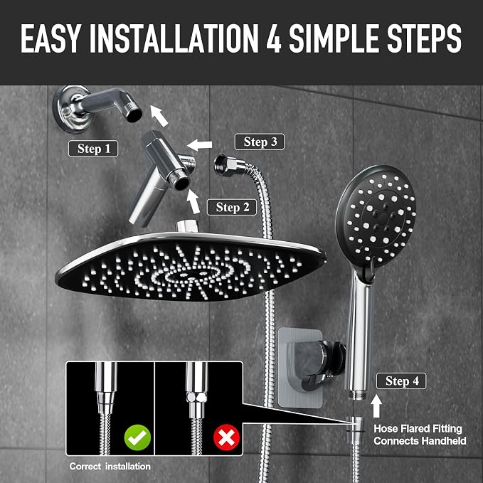 Veken 10'' Rain Shower Head with Handheld, High Pressure Rainfall Showerhead Combo with 5 Hand held Water Spray Modes for Bathroom Accessories, Home Decor, Detachable Dual Shower Heads, Chrome Silver
