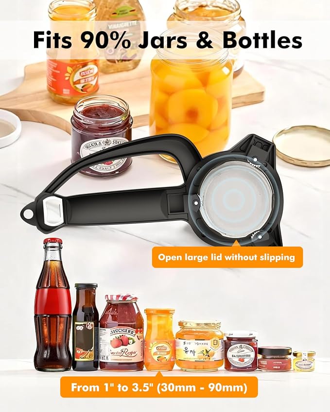 AMOSA Electric Jar Opener with Gripper Pad, Auto-Tighten & Manual Twist Jar Lid Opener, Lid Opener & Bottle Opener for Seniors, Arthritis Sufferers, Weak Hands