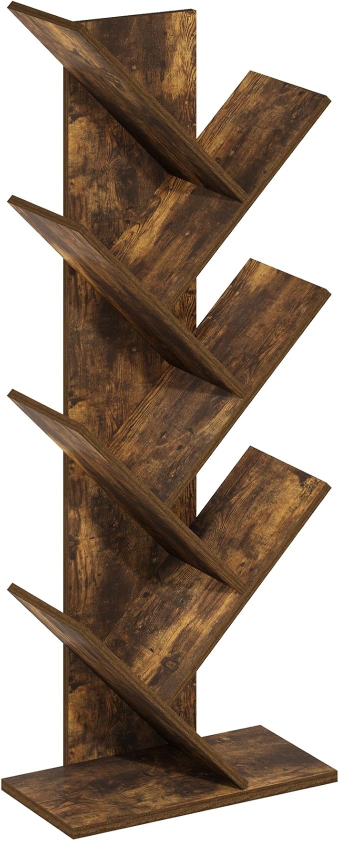 Furinno Tree Book Shelf, 7-Tier Bookshelf with Angled Open Shelf, Tree Bookcase for Room Decor, 8.4 x 15.7 x 39.4, for Organization and Storage, for Living Room, Bedroom, Home Office, Amber Pine