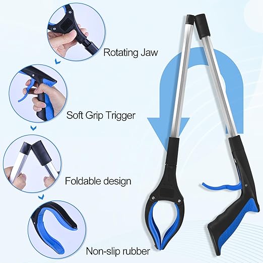 4 Pack 32 Inch Commercial Trash Grabber for Elderly Assist, Heavy Duty Lightweight Reacher with Ergonomic Handle & Non-Slip Grip, Multi-Use Outdoor Home Garden Cleanup Mobility Aid Tool