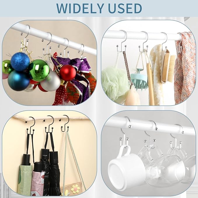 24 Pcs Shower Curtain Hooks, Goowin Shower Curtain Rings, Durable Black Shower Curtain Hooks Rust Proof, Shower Rings for Curtain, Double Glide Shower Hooks for Shower Curtain Rods, Black