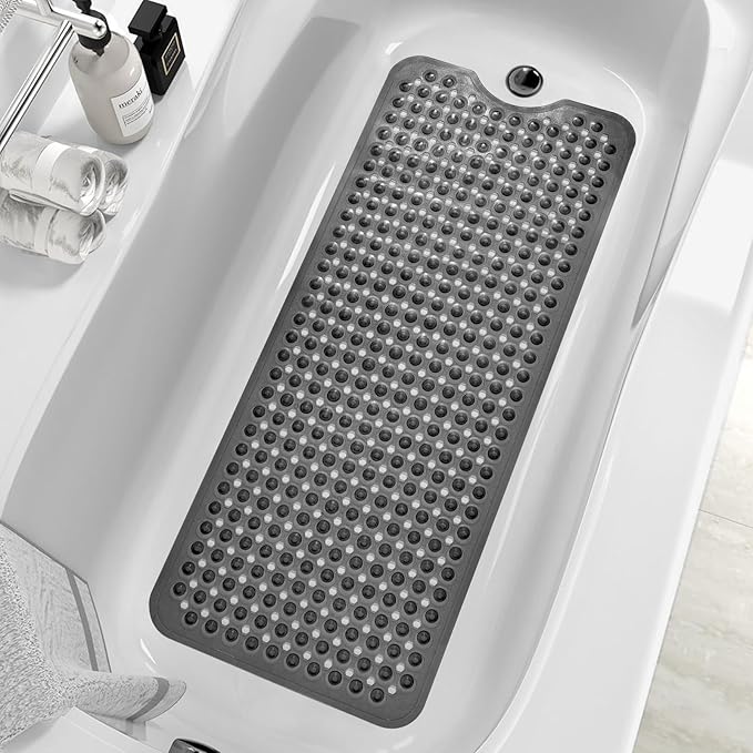 MOONFLY Shower and Bathtub Mat,40x16 Inches,Extra Long Non Slip Mats with Suction Cups and Drain Holes, Machine Washable and Anti Slip Bathmats, Bathroom Mats for Tub Nonslip (Translucent Black)