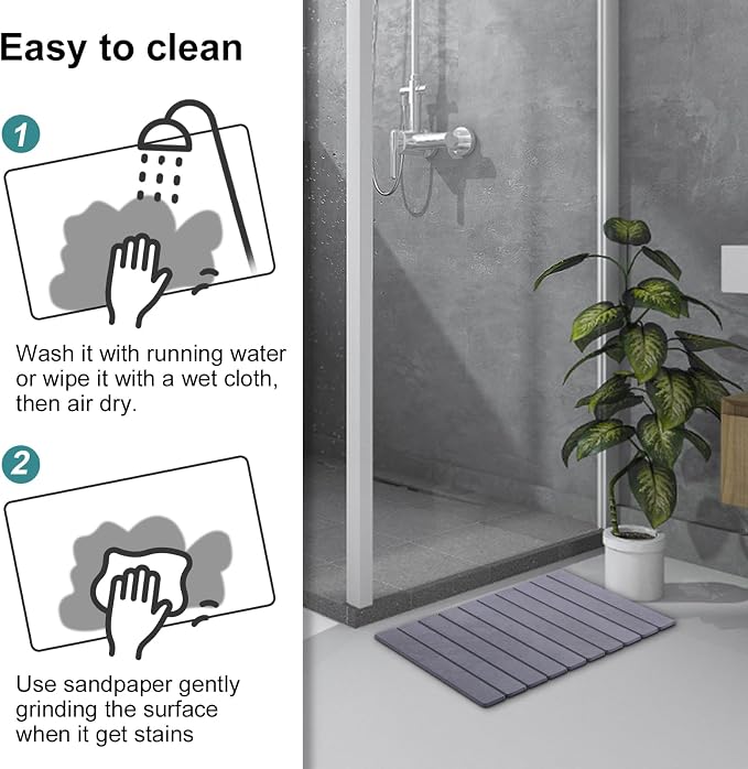 Foldable Stone Bath Mat, Quick-Drying Diatomite Bath Mat | Fast-Drying Hard Stone Drying Mat for Bathroom Shower Floor, 23.6 x 15.4 inch (Dark Grey)