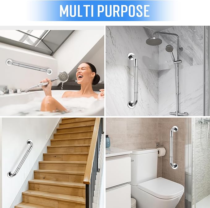 2 PCS Shower Grab Bars for Seniors, 20 Inch Anti Slip Shower Handle, Stainless Steel Bathroom Balance Bar, Safety Hand Rail Support, Assist Bath Handrails for Handicap, Elderly, Pregnant