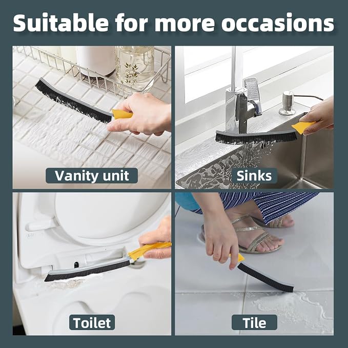 TQRR Toilet Brush, 2 Pcs Bathroom Cleaning Brush, Toilet Scrubber, Deep Toilet Bowl Brush with Hanging Hole, Multifunctional Gap Cleaning Brush, Bristles for Kitchen Sinks, Tub,Shower (2, Yellow)