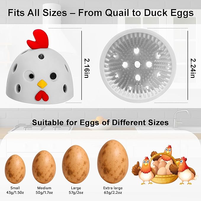 Egg Washer for Fresh Eggs, Egg Scrubber for Fresh Eggs, Reusable Silicone Chicken Shaped Scrubs, Chicken Egg Cleaner, Eggshell Cleaner for Poultry Farm, Housewife Kitchen Helper Tool (White Chick Cap)