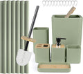 CERBIOR Bathroom Accessory Set with Shower Curtain, Includes Shower Curtain,Soap Dispenser, Toothbrush Holder, Toothbrush Cup, Soap Dish for Decorative Countertop and Housewarming Gift,Green,20PC