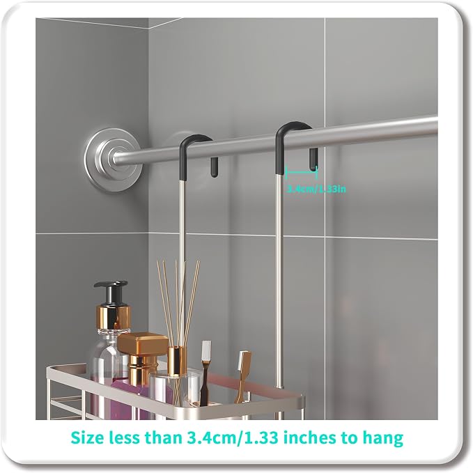 HapiRm Hanging Shower Caddy Organizer - No Drilling Shower Organizer with Inclined Shelf, Rustproof & Waterproof 304 Stainless Steel Bathroom Caddy - Brushed Nickel