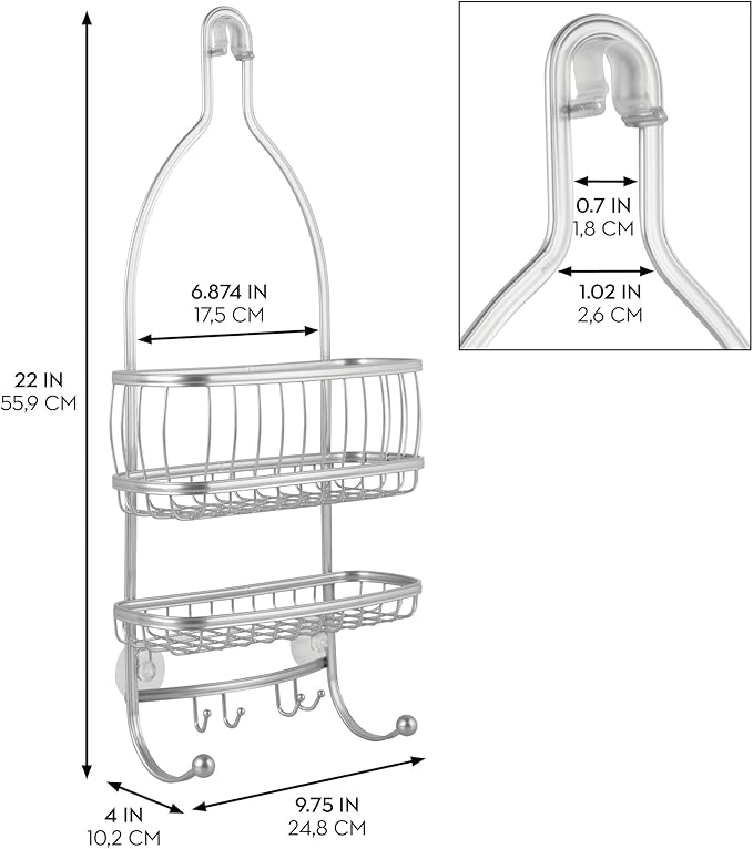 iDesign Metal Extra-Wide Hanging Shower Caddy, The York Collection – 10" x 4" x 22", Silver