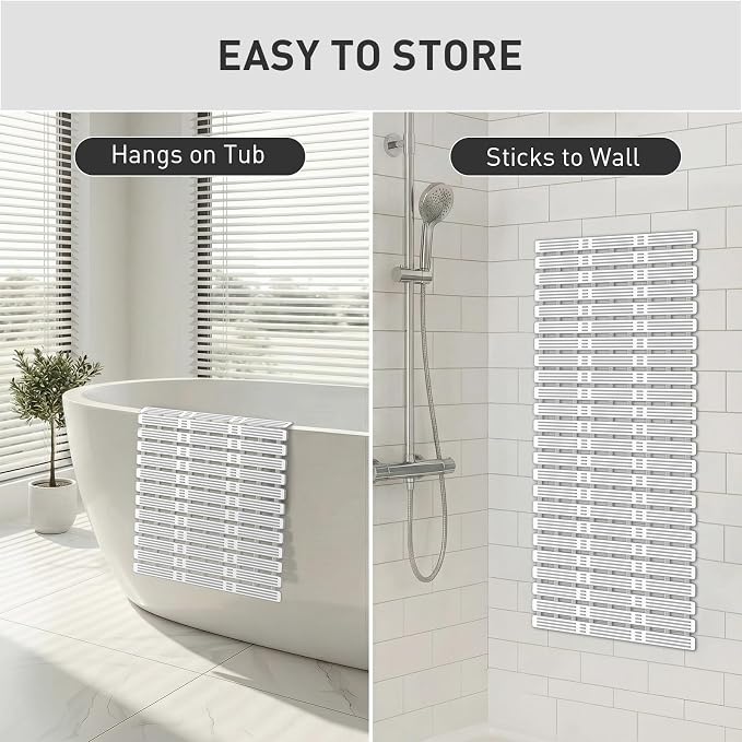 XIYUNTE Shower Mat Non Slip Bath Mat for Tub - 36 x 16 Inch Bathtub Mat Non Slip Shower Mat for Inside Shower, TPE Bath Mat with Powerful Suction Cup, Easy to Cut Bath Tub Mat, Grey