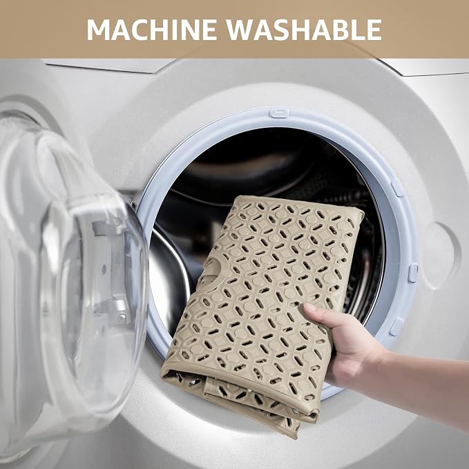 OTHWAY Square Shower Mat, 27"x 27" Extra Large Shower Mats for Inside Shower, TPE Anti Slip Shower Mat with Suction Cups Drain Holes, Machine Washable Shower Floor Mat (Brown)