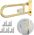 Toilet Grab Bar 24 Inch Gold, Munzong Anti-Slip Handicap Grab Bars with Paper Holder, Flip-Up Bathroom Safety Rails, Stainless Steel Knurled Support handrails for Seniors Elderly Disabled Pregnant