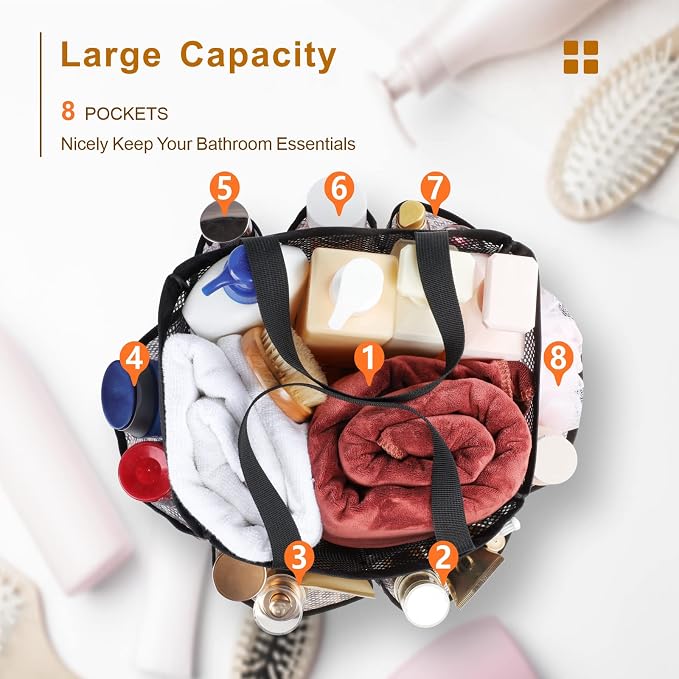 F-color Mesh Shower Caddy Portable - Shower Bag for College Dorm, Leopard | Quick Dry, with S Hook, College Dorm Room Essentials for Camp, Gym, Travel, Freshmen, Camping, Bathroom, Shower Tote