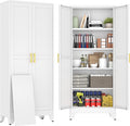 71" White Metal Garage Storage Cabinet with 2 Doors and 4 Adjustable Shelves,Kitchen Pantry Cabinet,File Cabinet,Steel Tool Cabinet for Home,Office,Garage,School,Warehouse