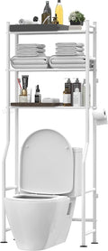 Livilord 3-Tier Over The Toilet Storage, Freestanding Metal Bathroom Shelves with 4 Hooks, Over Toilet Storage Shelf with Paper Holder, Above The Toilet Shelf for Bathroom Storage, White