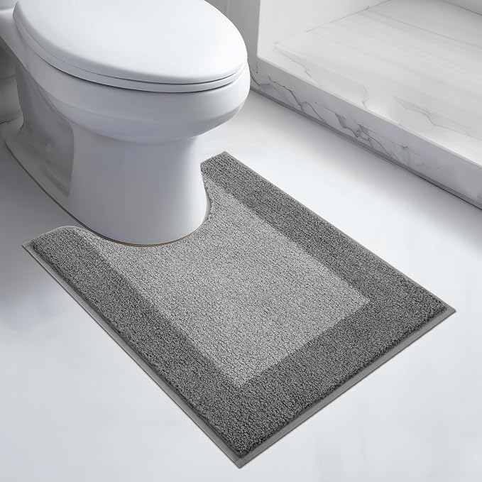 anllugs Bathroom Rugs U-Shaped 20" x 24", Non-Slip Extra Soft Absorbent Bath Rugs, Machine Washable Quick Dry Bath Mats for Toilet Base, Grey & Dark Grey