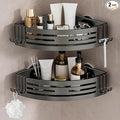Lekesky Corner Shower Caddy Suction Cup, Corner Shower Shelf with Hooks, Bathroom Shelves No Drilling, Bathroom Organiser for Bathrooms Storage (Aluminum, 2-Pack, Gunmetal Grey)