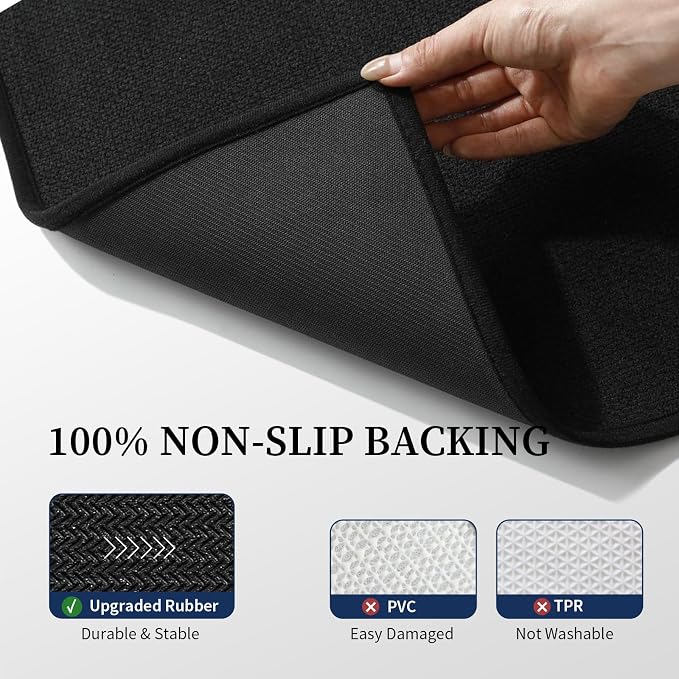 YIHOUSE Black Bathroom Rugs Sets 4 Piece, Quick Dry Thin Bath Mat with Toilet Rug, Non Slip Absorbent Machine Washable, Bath Runner Rugs for Bathtub Sink Home Decor