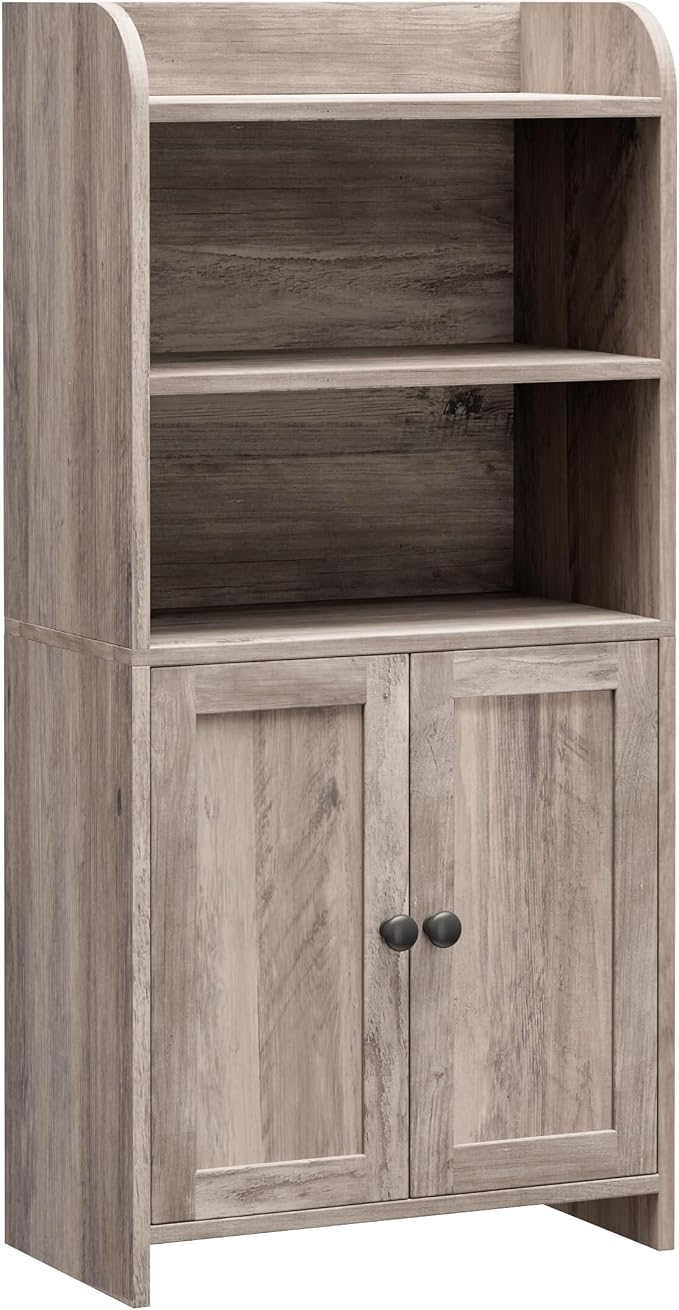 Homhedy Small Bathroom Storage Cabinet, Freestanding Toilet Paper Storage with 2 Doors and Shelves, Bathroom Organizers and Storage for Small Spaces, Laundry Room, 7.9" D x 14.6" W x 31" H, Greige