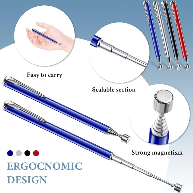 Patelai 4 Pieces Telescoping Magnetic Pick up Tool Grabbers Reacher Tools with Pocket Clip 25 Inch Telescopic Retrieving Magnet Gift for Man, Father, Mechanic, Handyman, Husband (Multicolor)