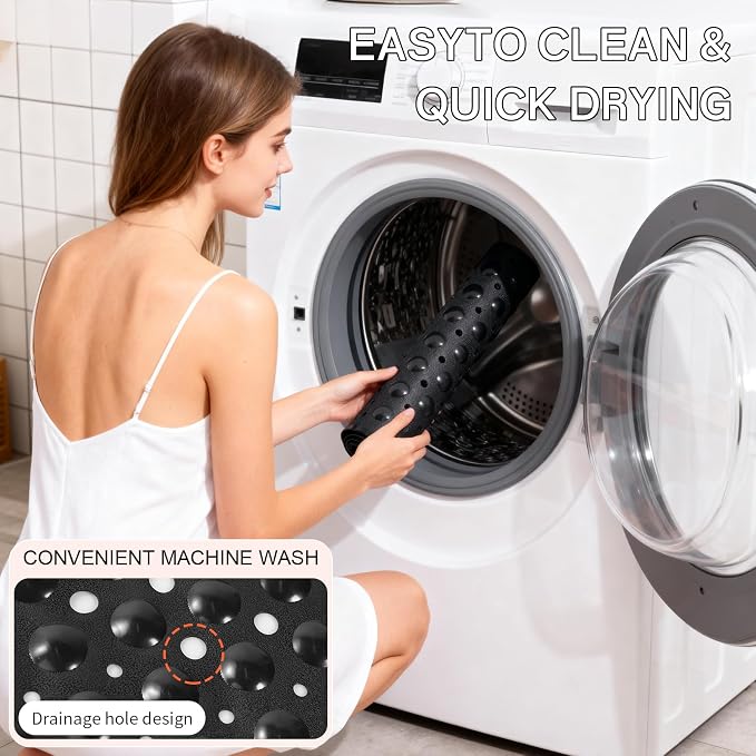 Anti-Slip Bathtub Shower mat, 40×16 inch（ 100 × 40cm） Soft Oversized Machine Washable Non-Slip Bathtub mat with Drainage Holes, Bathroom Floor Suction Cup.（1-Opaque Black）