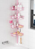 KEGII Shower Caddy Tension Pole, 4-Tier Rustproof Adjustable Corner Bathroom Organizer for Renters, 25–114.2 Inch No Drill Space-Saving Shower Storage Rack, Pink
