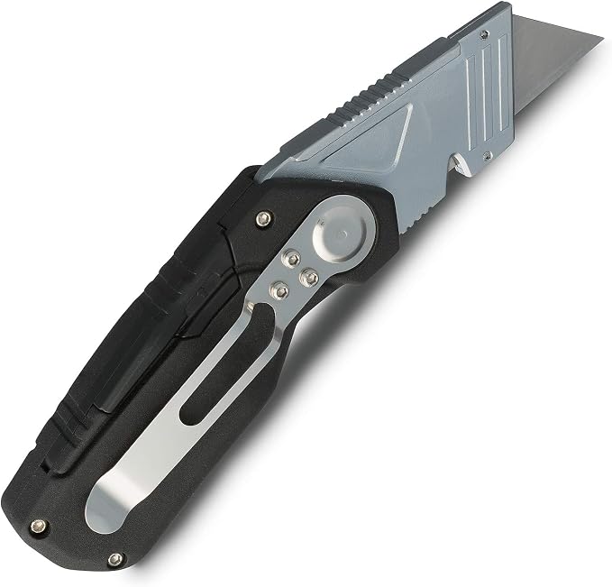 Folding Utility Knife & Box Cutter Combo with Screwdriver Bits, Wire Stripper, Quick-Change Blades, Belt Clip & Refills - Versatile Everyday Carry Tool