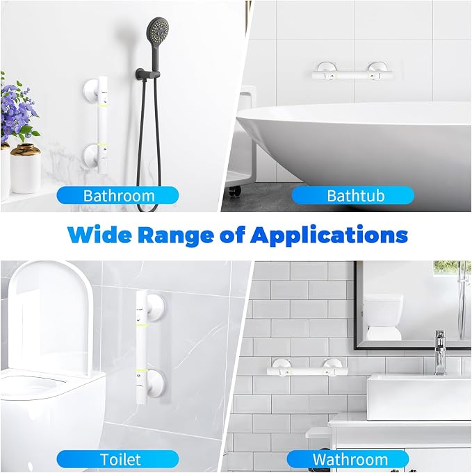 Strong Suction Grab Bar - 2 Pack, Bathroom Safety Handle for Seniors & Elderly, Easy Install No Drill for Bathtub, Toilet & Shower, Ivory White 14Inch