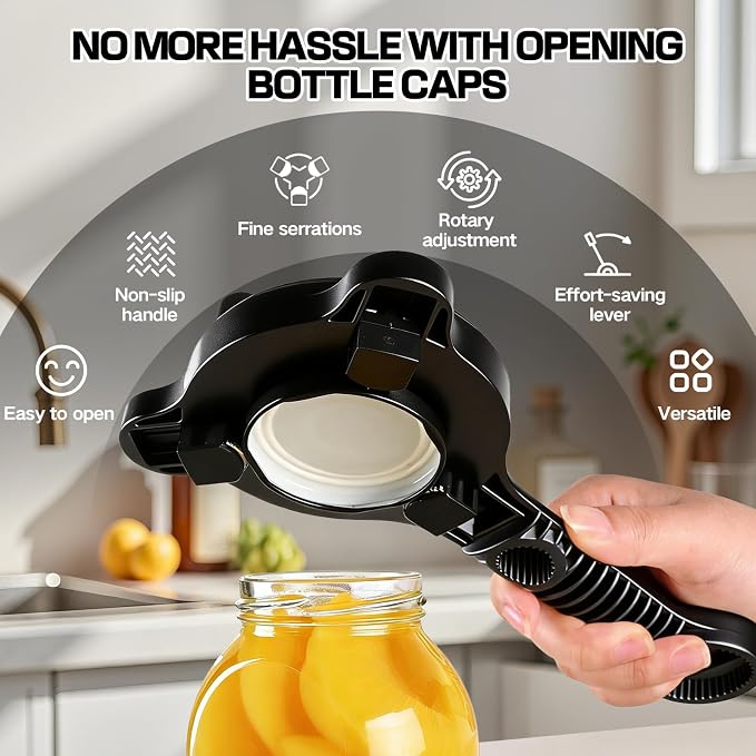 Multi-Size 4-in-1 Adjustable Jar Opener, Heavy Duty Stainless Steel Jar Lid Opener, Ergonomic Labor-Saving Kitchen Tool for Seniors, Women, Kids, Home Cooks & Anyone with Weak Grip (1PC)
