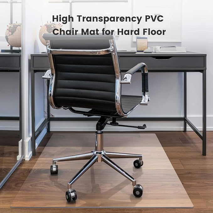 Yecaye Office Chair Mat for Hardwood Floor, 30" x 48" Clear Computer Desk Chair Mat, PVC Heavy Duty Floor Protector for Rolling Chairs, 1.7mm Thick Chair Mat (Transparent, 30" x 48" x0.07'')