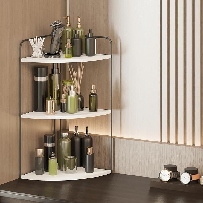 Forest Angle Bathroom Counter Organizer,Countertop Organizer,Vanity Organizers,Bathroom Storage,Bathroom Sink Caddy,Counter Shelf,Corner Counter,Corner Shelves(Black-White Marble)