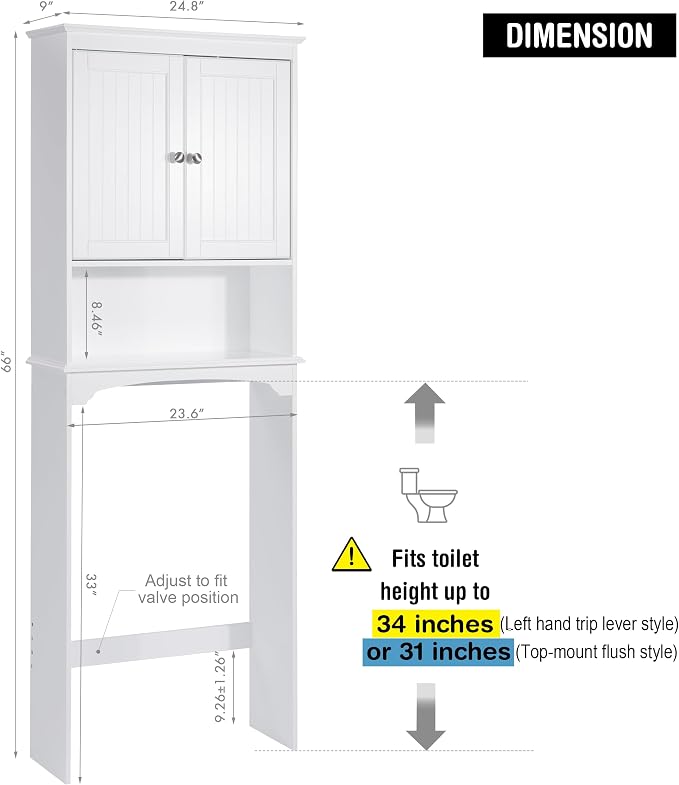 Spirich Over The Toilet Storage Cabinet, Bathroom Shelf Over Toilet, Bathroom Storage Cabinet Organizer, White