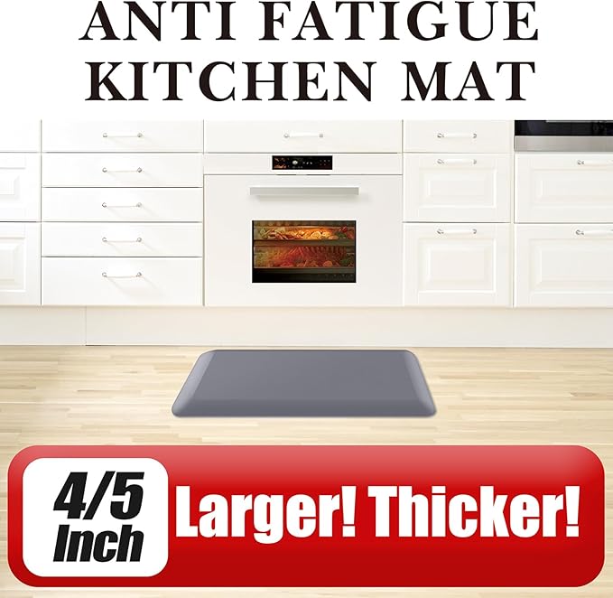 4/5 Inch Thick Kitchen Mat - Cushioned Anti Fatigue Mats for Kitchen Floor - Easy to Clean, Waterproof, Non-Slip Kitchen Rug for Sink, Office, Kitchen (20''x32'' Grey)