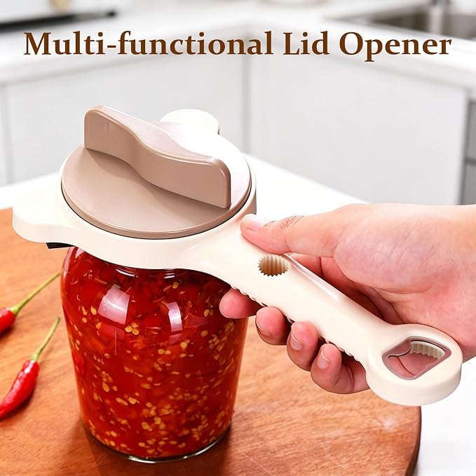 Adjustable Stainless Steel 4-in-1 Jar Opener, Multi-Functional Retractable Bottle Opener with Ergonomic Non-Slip Handle Grip, Easy Twist Kitchen Tool