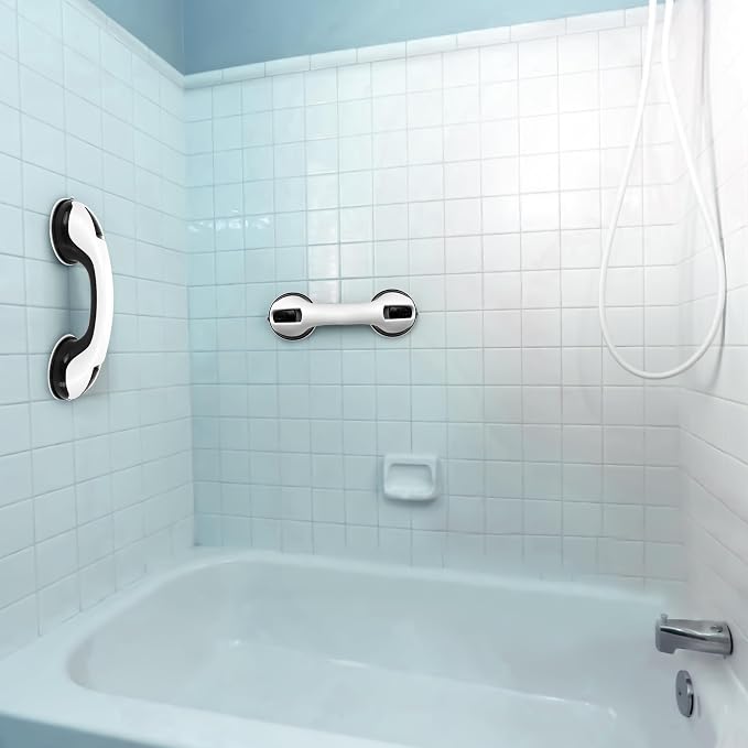 2 Pack Grab Bars 12 Inch for Bathtubs and Showers, Suction Cup Handle Support for Senior, Elderly Assist Strong Safety Armrest Grip Bar for Bathroom Chair Wall with Dual Locking, Anti-Slip Heavy Duty