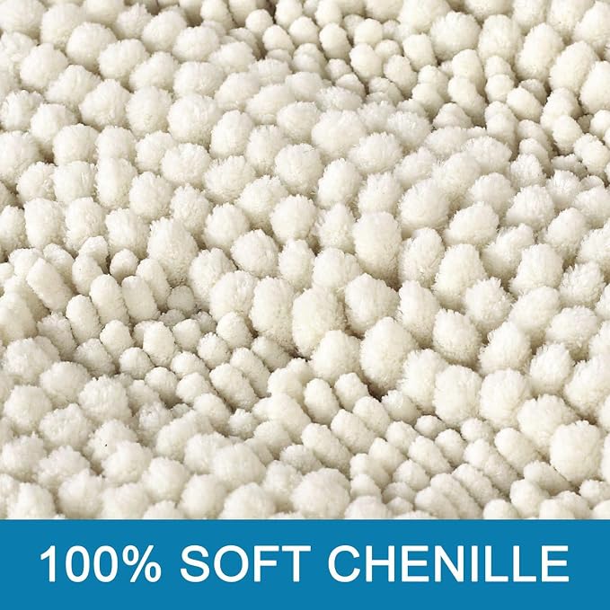 H.VERSAILTEX Bath Mats for Bathroom Non Slip Thick Chenille Striped Bath Rug Absorbent Fluffy Soft Shaggy Rugs Washable Dry Fast Plush Mats for Indoor, Bath Room, Tub - 17" x 24", Cream