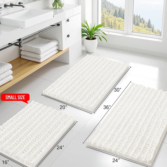 Smiry Bathroom Rugs Mat 34x21, Extra Soft Absorbent Chenille Bath Rugs, Non Slip Rubber Backing Machine Washable Quick Dry Bath Mats for Bathroom Floor, Tub, Shower, Home Decor Accessories, Ivory