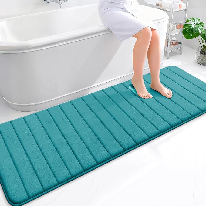 OLANLY Memory Foam Long Bathroom Rugs Runner 70x24, Super Soft Absorbent Bath Mat, Quick Dry, Machine Washable Shower Floor Rugs, Bathmat Carpet, Bathroom Home Decor Accessories, Deep Lake